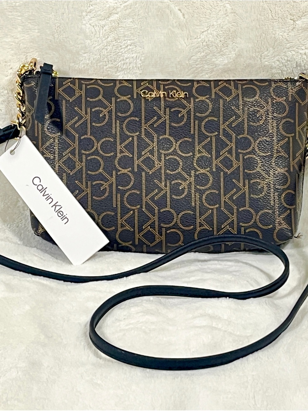 Calvin Klein Brown & Gold Monogram Crossbody Bag